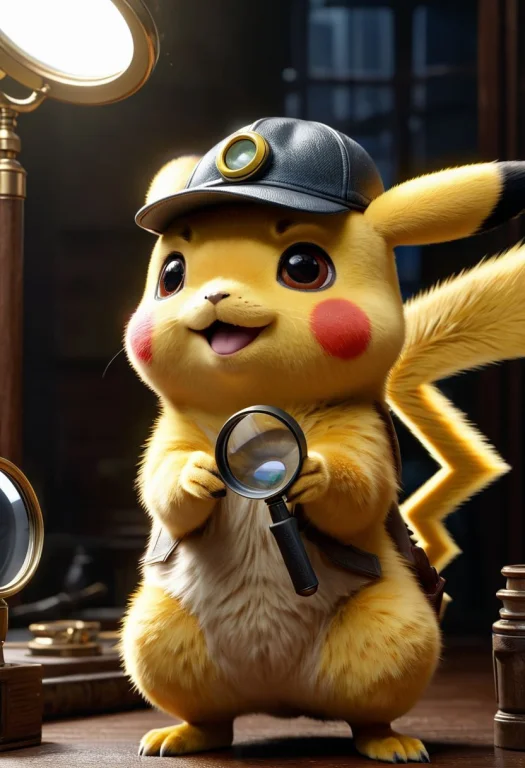 Detective Pikachu Eye Is Magnified Through A Magnifying Glas...