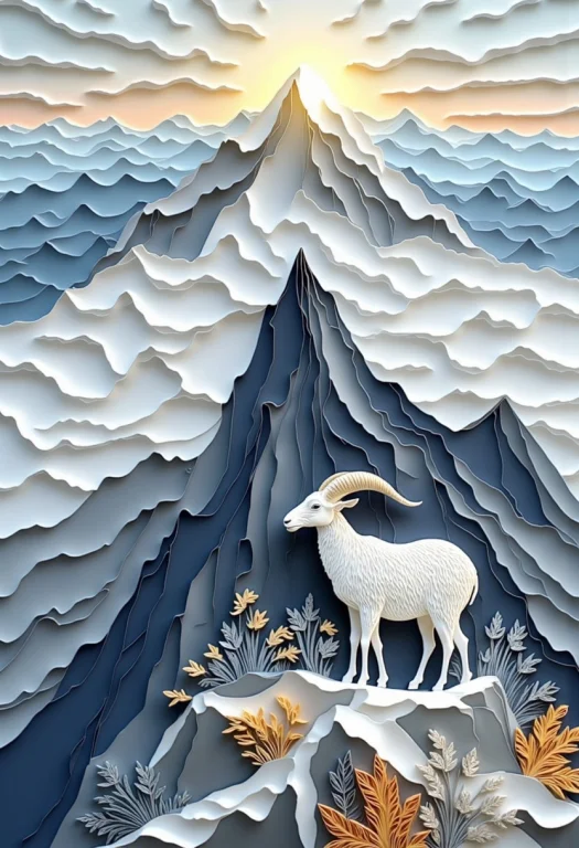 Hyper-detailed Paper Quilling Artwork Of A Majestic Goat Sta...