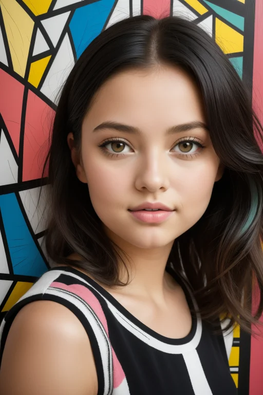 1girl, High Contrast Art By Romero Britto1.1 And Piet Hein E...