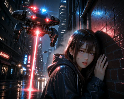 Stable Diffusion Cyber-Noir Prompt — Stable Diffusion AI Prompt: A tense, high-stakes cinematic cyber-noir escape scene. In the center of a narro...