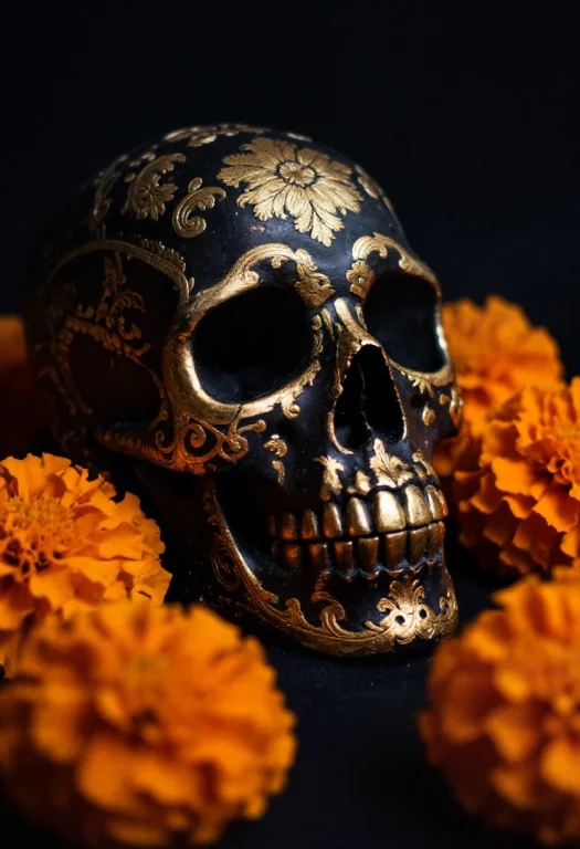 Still Life Photography, A Matte Black Ceramic Human Skull Ad...