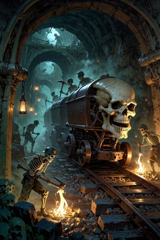 , Boneswm, A Deep Underground Mine With Tunnels Supported By... — Stable Diffusion AI Prompt: , boneswm, a deep underground mine with tunnels supported by rib-cage arches and...