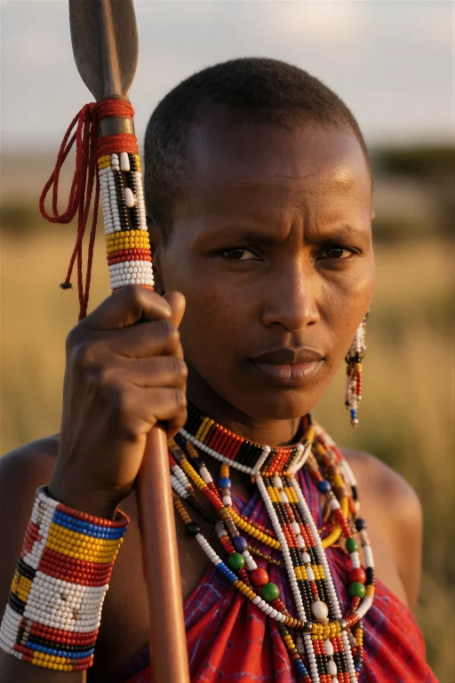 A Cinematic Photograph, Medium Close-up, The Maasai Womans H...