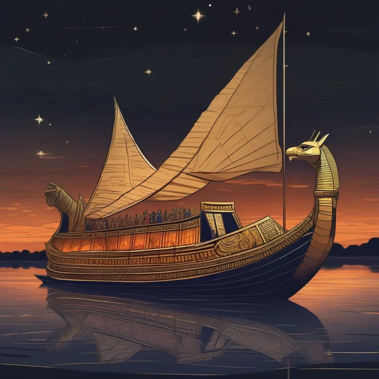 Masterpiece, Best Quality, A Pharaohs Barge Gliding Down A W...