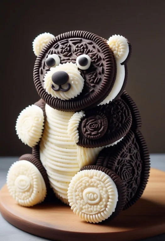 Creamy Cookie ,a Polar Bear Made Of Creamy Cookies, Colorful...