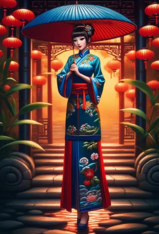 Subject 1girl, Solo, Chinese Outfit, Qipao, Long Dress, Hold... — SDXL AI Prompt: subject 1girl, solo, chinese outfit, qipao, long dress, holding umbrella, ral-em...