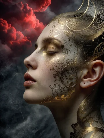 Bradhamel Art Style.the Image Depicts A Side-profile Portrai... — Stable Diffusion AI Prompt: Bradhamel art style.The image depicts a side-profile portrait of a woman with in...
