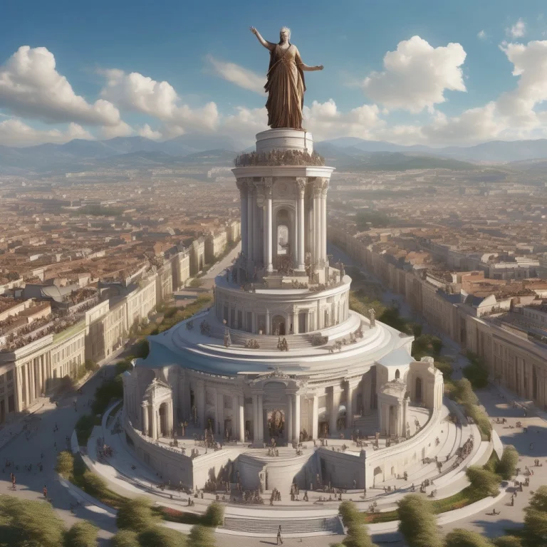 Photo, Photorealistic, A Grand Monument Of A Goddess In A Sq...