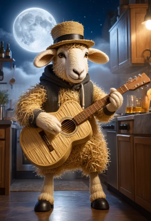 Sheep, Made Of Straw, Standing, No Eyewear, Wearing A Top Ha...