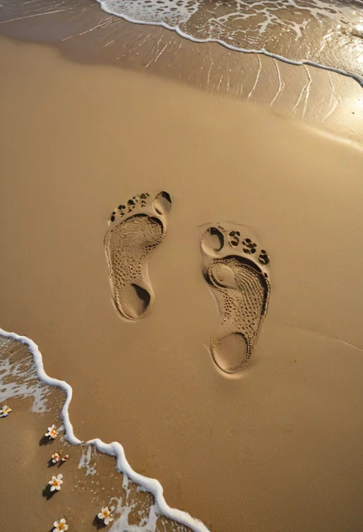 Encaustic Paint, Intricate Details, Footprints On The Shores...