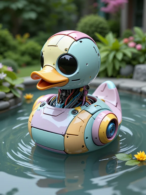 A Rubber Ducky Robot On A Small Pond. The Ducky Is Made Of M...