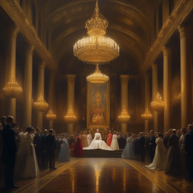 A Queens Coronation In A Torch-lit Hall, Expressive Brushwor...