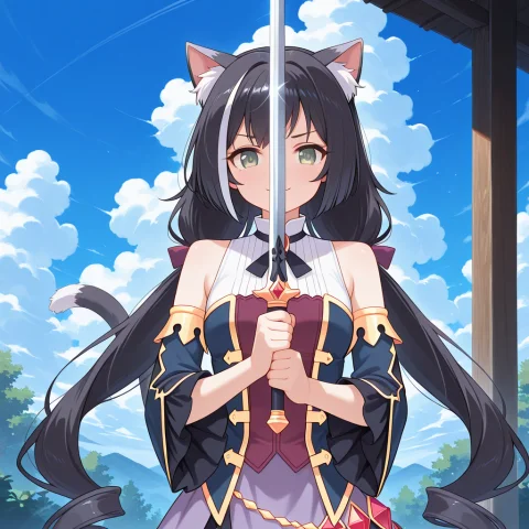 Stable Diffusion Sword Princess Prompt — Stable Diffusion AI Prompt: ,present_arms_pose,closed smile,outdoors,karyl \(princess connect!\),1girl,solo,...