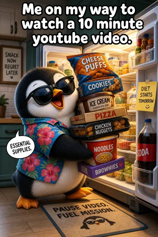 Create For Me A Funny Comic Image Of A Cute And Fluffy Pengu...