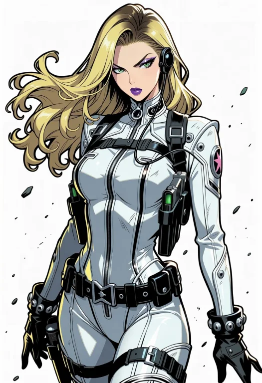 2d Artwork, Black Outline, Line Art Spy Superhero Woman Blon...