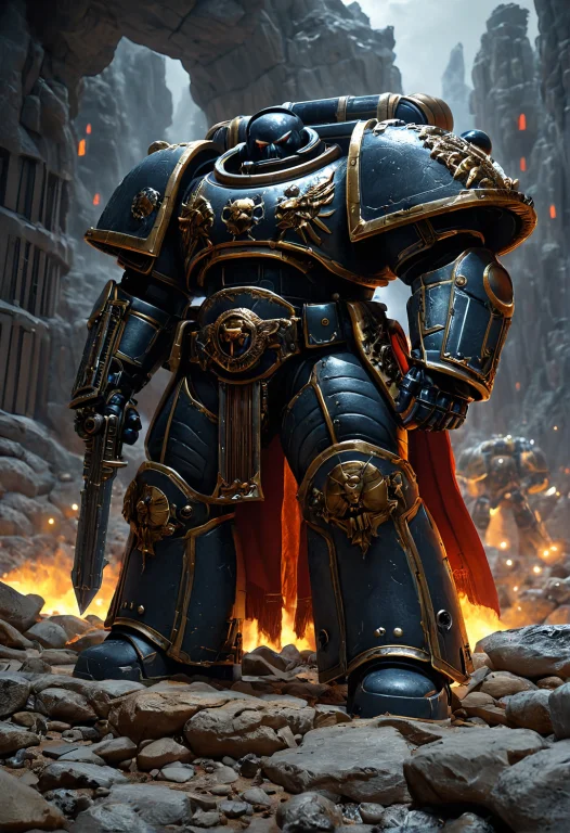 A Space Marine Clad In Segmented Power Armor,gripping A Mass...