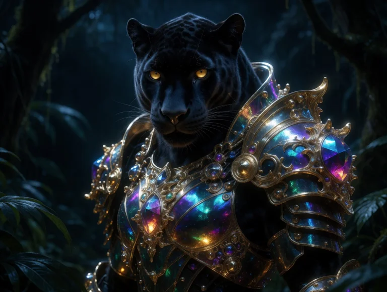 Phantasmal Iridescent 4ur4 Black Panther Wearing Titanium Ba...