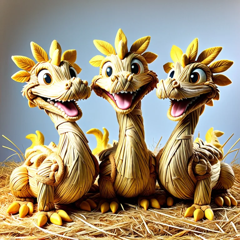 Ultra Detailed Funny Three-headed Hydra Sculpture Made Of Bo...