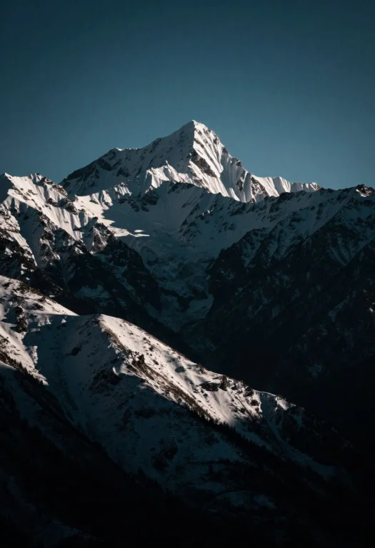 Snow-capped Mountain Range Under A Clear Sky, Dramatic Chiar...