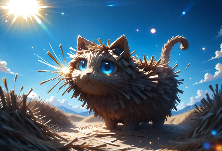 Straw Cat, Stuck In Burning Straw Tree, Wide Eyed, Panicking...