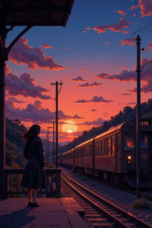 A Woman Waiting For A Train At The Station Beautiful Landsca...