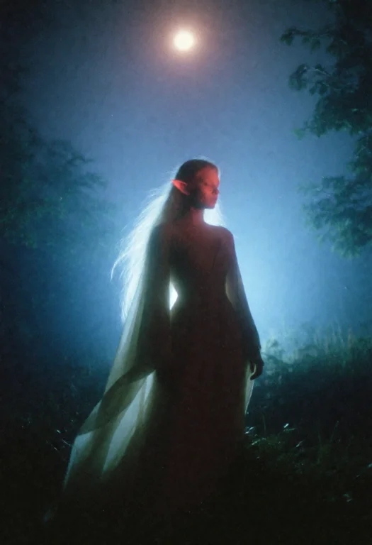 Darkdreamcorestyle, A Melancholic Elf Silhouetted Woman With...