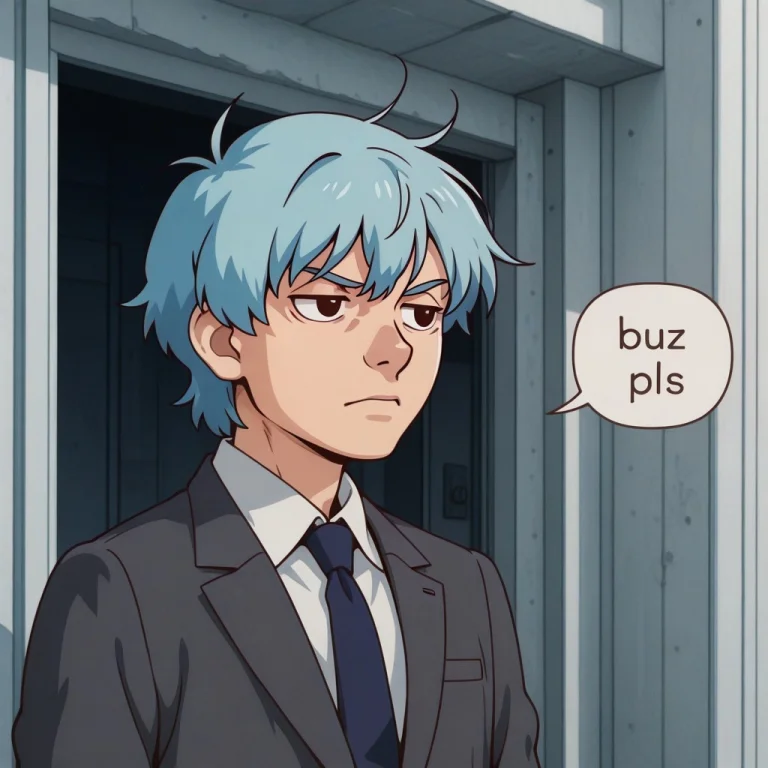 Close-up Anime Portrait Young Boy With Short Blue Hair, Suit...