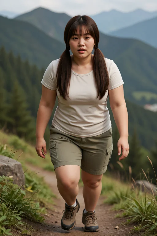 Mollychen Wearing A T-shirt And Cargo Shorts And Hiking Shoe...