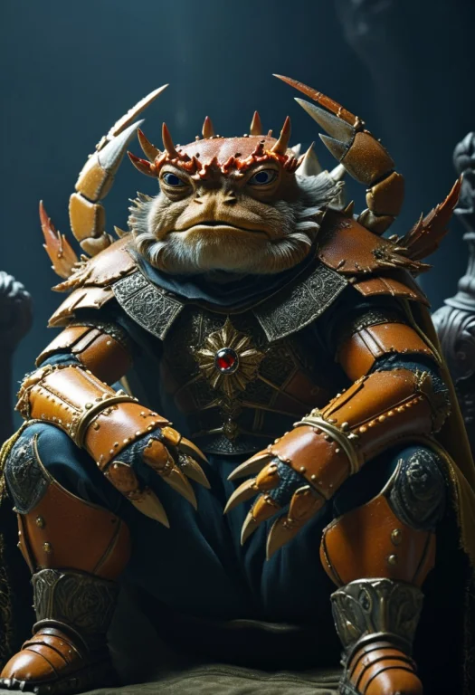 A Crab King With A Crown On His Head Sits On A Throne Lorade...