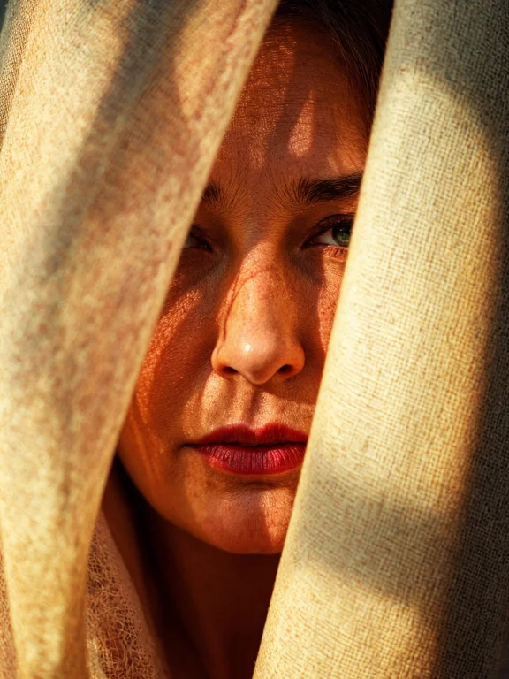Macro Photo, Textured Linen, Multicolored, Sunlight And Shad...