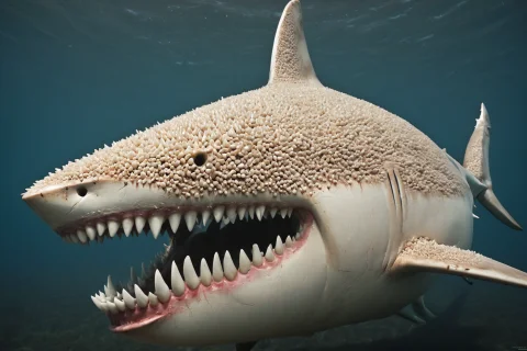 Madefromteef,great White Shark Made Of Teeth, Underwater, Mo... — Stable Diffusion AI Prompt: ((made_from_teef)),great white shark made of teeth, underwater, Molar shapes, Sl...