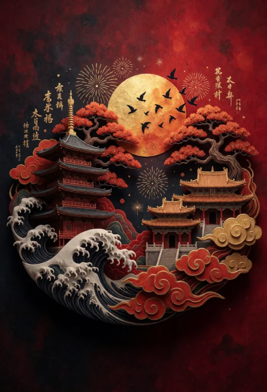A 3d Layered Relief Masterpiece Blending Traditional Japanes...