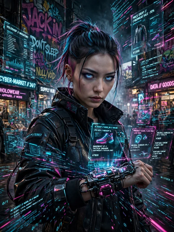 A Highly Detailed Cyberpunk Scene Featuring A Female Hacker...
