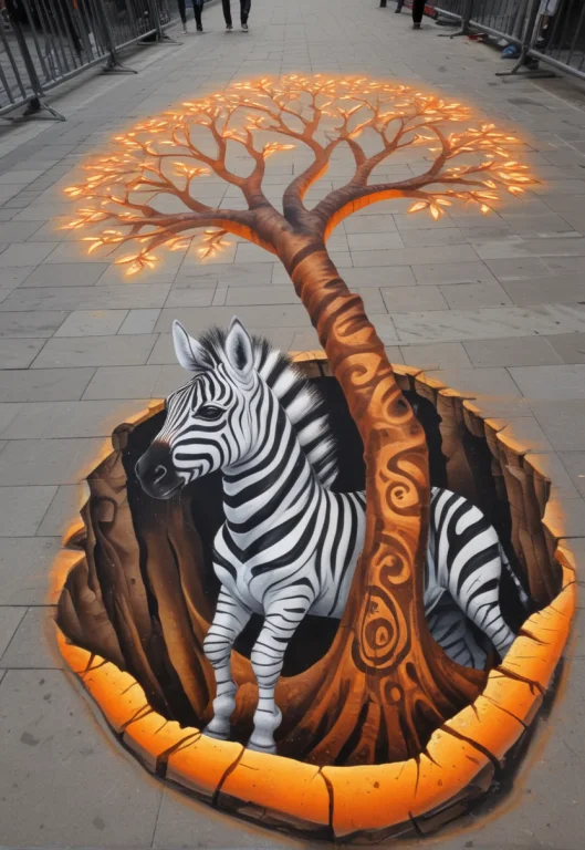 A Cute Fatal Zebra Covered In Intricate Glowing Aether Tatto...