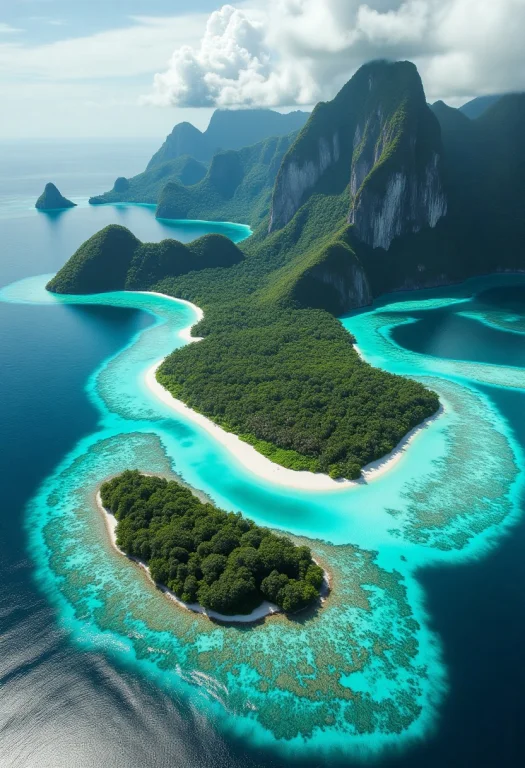 Aerial View Of A Pristine Archipelago, Turquoise Waters Dott...