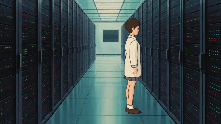 Studio Ghibli Style, The Cold Aisle Of A Modern Data Centre,...