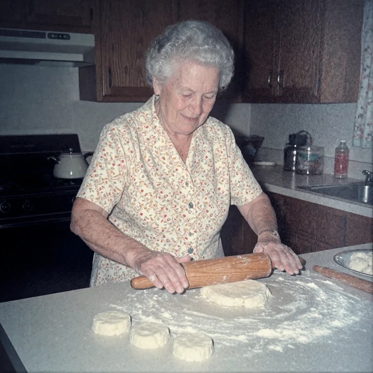 Faded80s, An Old Woman Is Making Biscuits On A Countertop In...