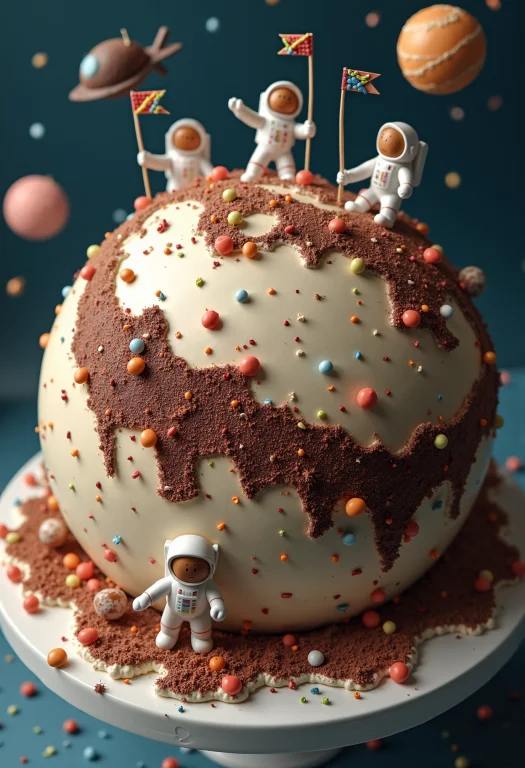 A Hyper-realistic Depiction Of A Colossal Cake Shaped Like A...