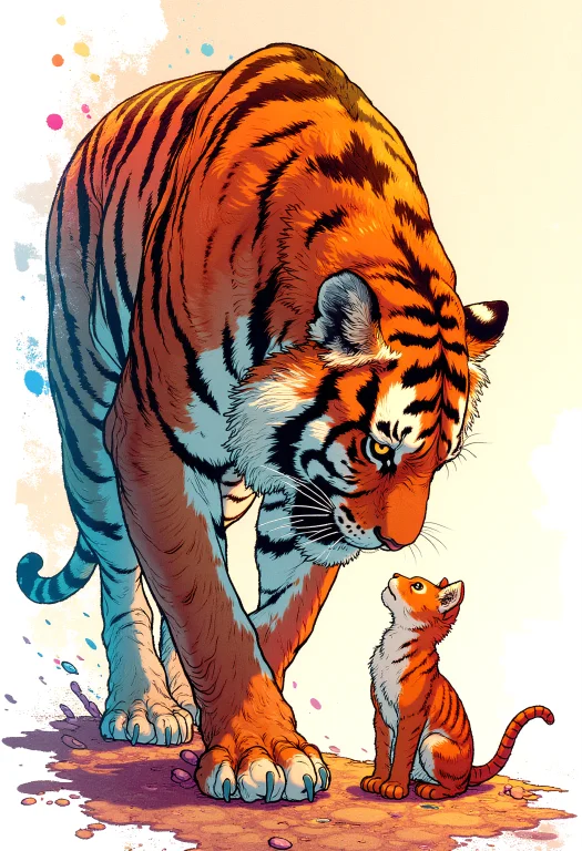 Illustration, Artwork, Drawing, A Huge Tiger Looking Down At...