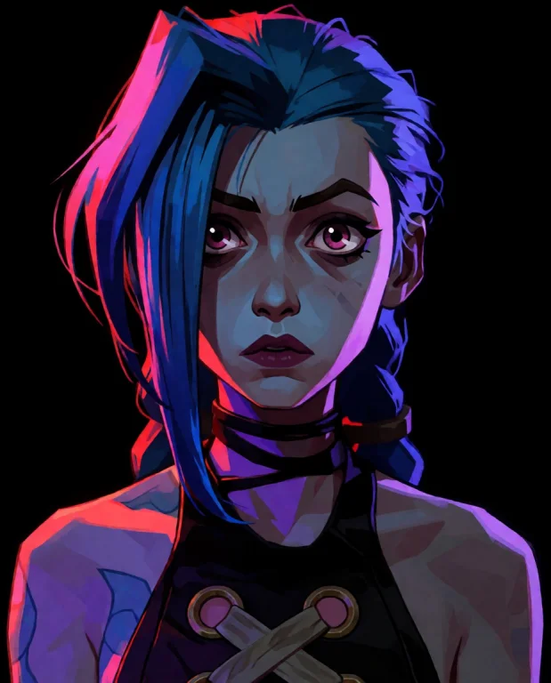 Cinematic Shot Of Jinx, Extremely Long Hair, Open Mouth, Arc...