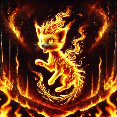 Masterpiece, Best Quality, Highly Detailed, Sharp Focus, Fir... — Stable Diffusion AI Prompt: masterpiece, best quality, highly detailed, sharp focus, fire cat, feline creatu...