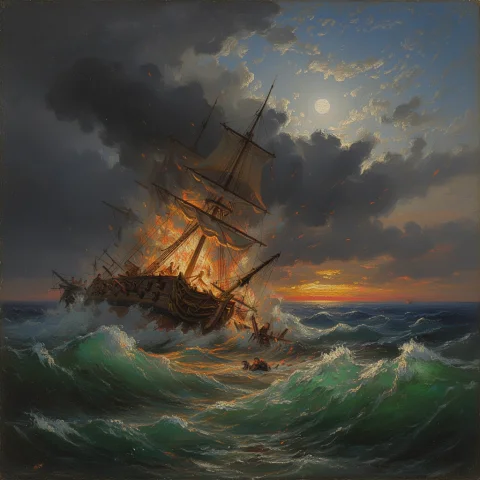 R1280f2aivazovsky The Composition Depicts A Dramatic Shipwre... — Stable Diffusion AI Prompt: r1280f2aivazovsky The composition depicts a dramatic shipwreck scene with a larg...