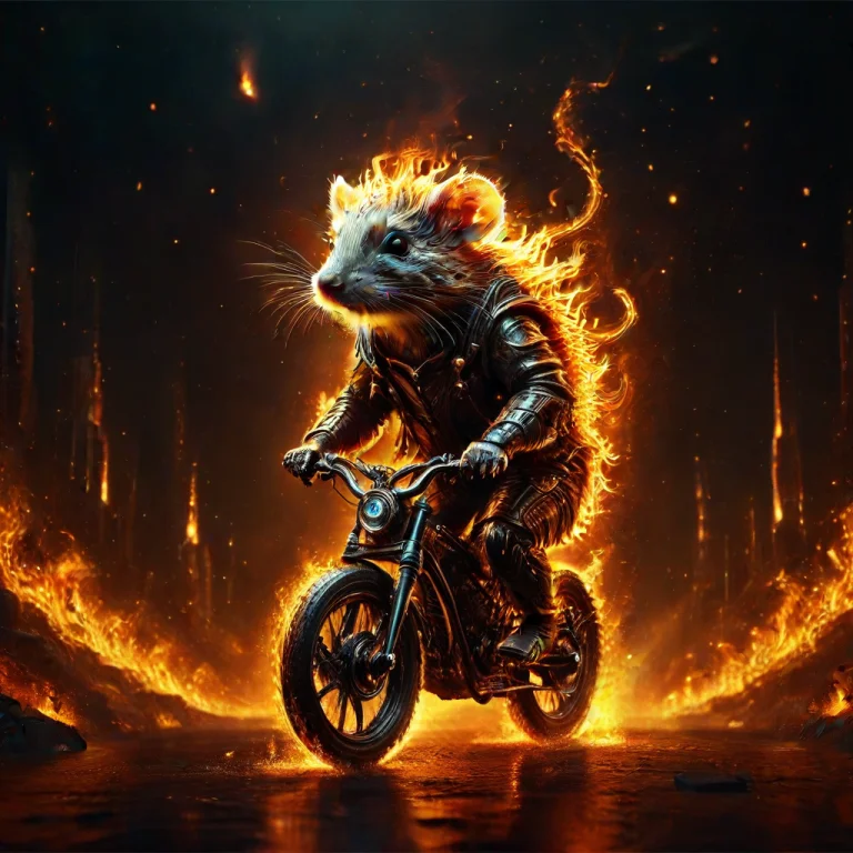 Cyberpunk Rat Riding Neon Bike, Tech Goggles And Armor, Futu...