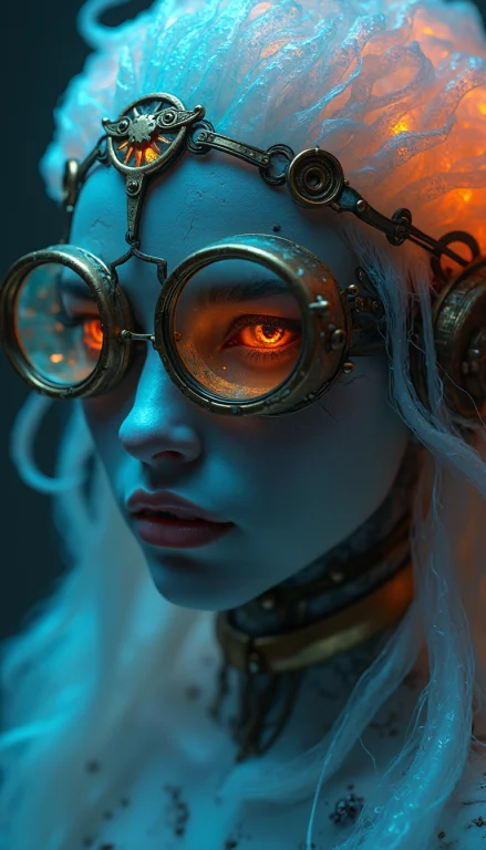 Ethereal Cyborg Woman, Bioluminescent Jellyfish Headdress. S...