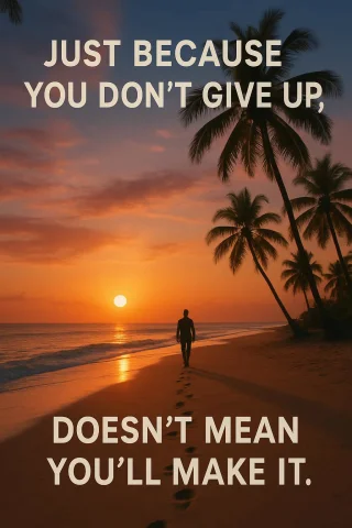 Generate Me A Motivational Poster Image. Its Features A Sere... — Stable Diffusion AI Prompt: Generate me a motivational poster image. Its features a serene beach with palm t...
