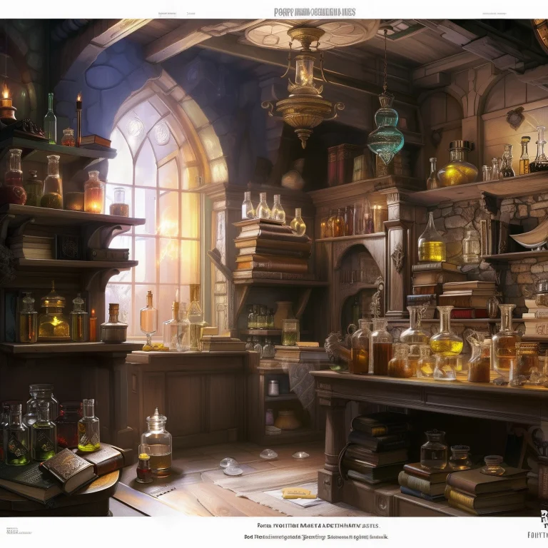 Fantasy Alchemist Store Interior, Potions,glass Jars, Books,...