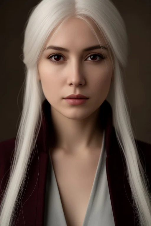 Closeup Woman, Solo, Warrior, White Hair, Dark Red Eyes, Det...