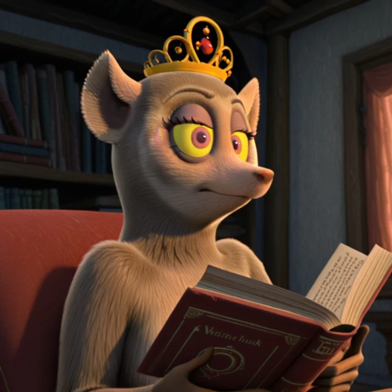 1girl, Female Furry, Ring-tailed Lemur, Book, Crown, No Huma...