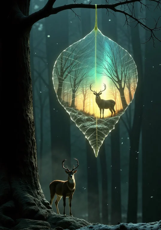 Surreal Fantasy Scene Depicts Majestic Deer Standing Peacefu...