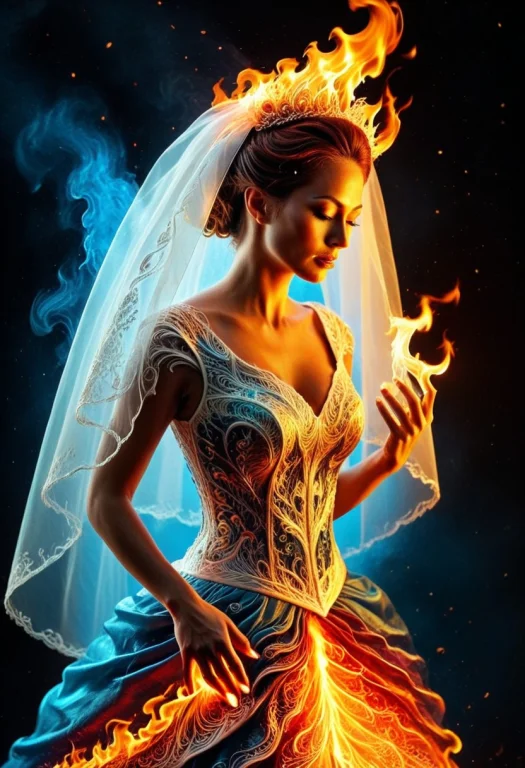 Bride, Female, Portrait, , Flame Bride, Bride Made Of Flames...